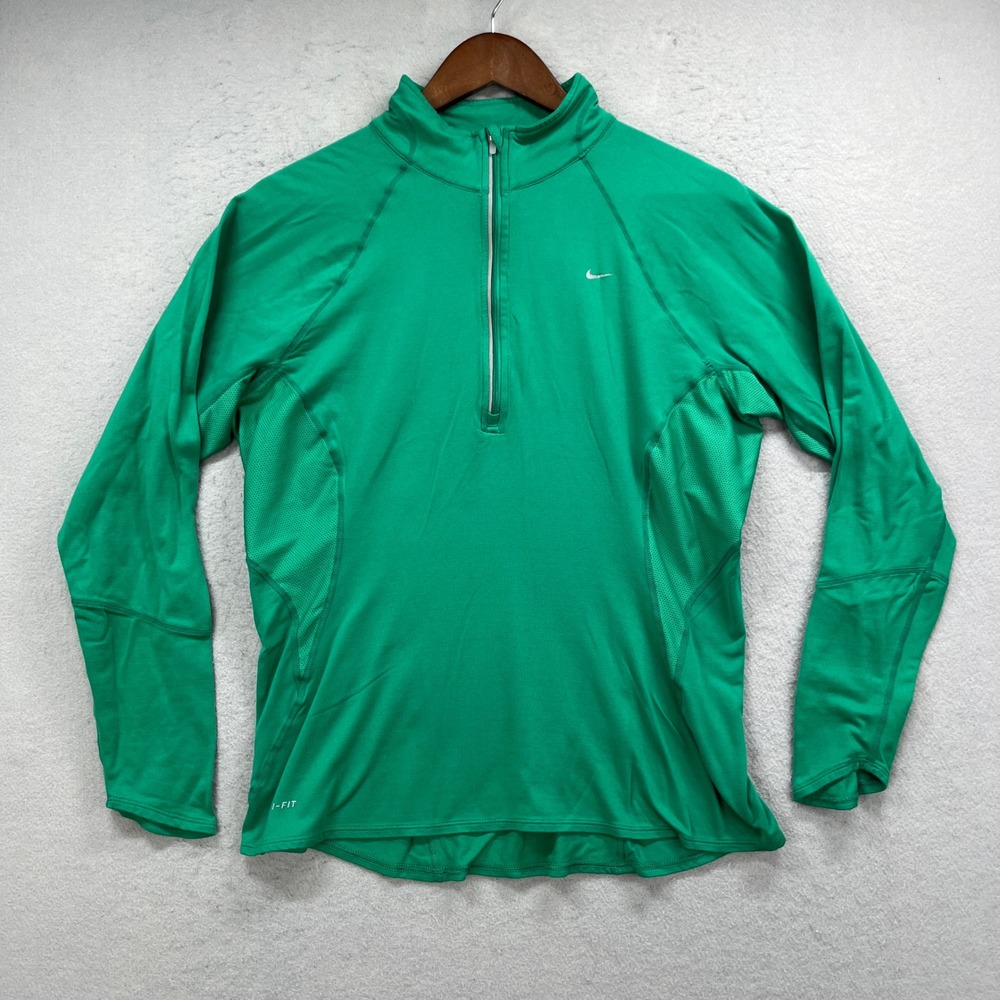 Nike Pullover Top Womens Large Green Dri-Fit Quarter Zip Activewear Athletic